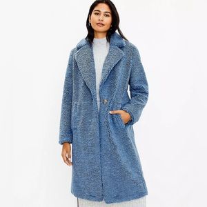 Loft Cozy Herringbone Long Blue Coat